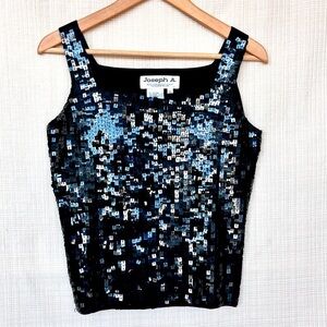 Vintage Sequins Black Silk Top 24/7 Sequins Glam Sequins